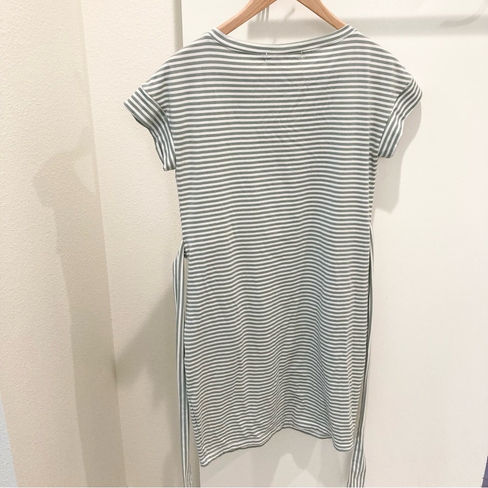 Striped T-shirt dress green and white with pockets Merokeety summer casual - Picture 4 of 14